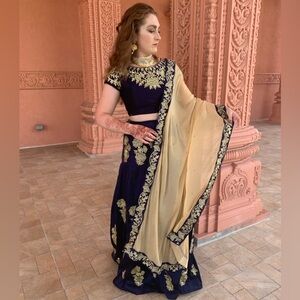 Elegant Navy and Gold Embroidered Lehenga